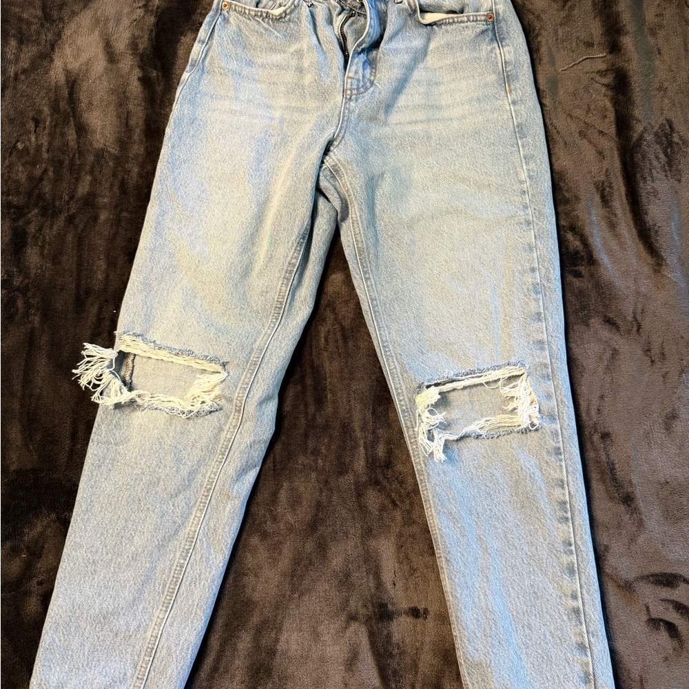 Topshop Blue Straight Leg Jeans Distressed Style